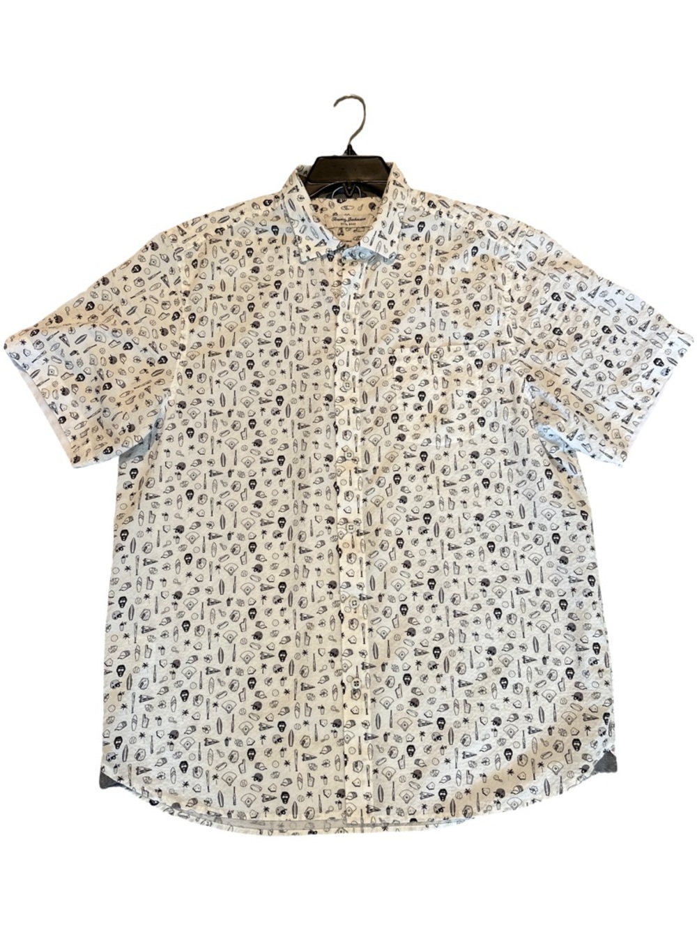 Tommy Bahama Nova Wave Shirt Mens L  Baseball Surfboard Tropical Graphic White